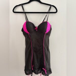 Chic Black and Hot Pink Lace Slip